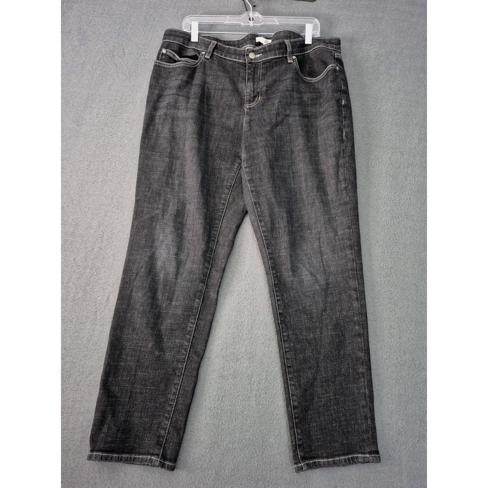 Eileen Fisher Washed Black Organic Cotton Stretch Denim Jeans Straight Leg Sz 14
